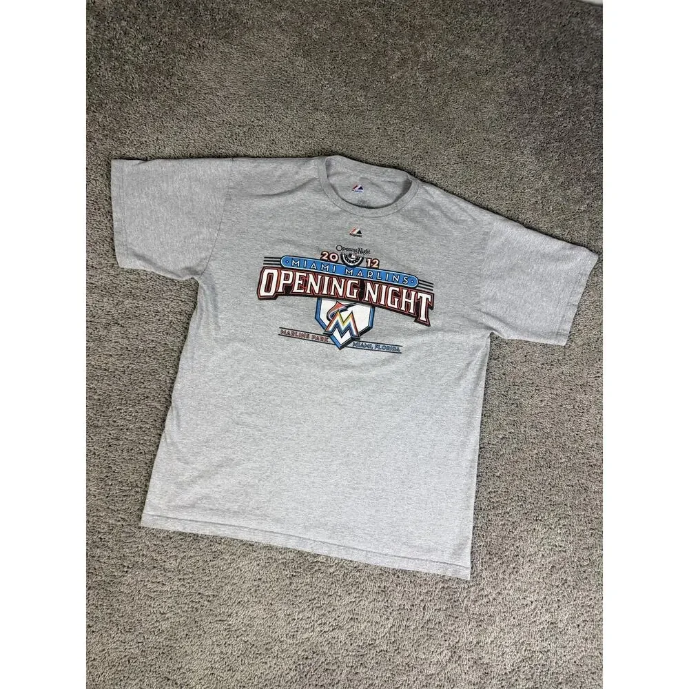 Miami Marlins Shirt Mens XL Gray MLB Baseball Majestic Opening Night 2012